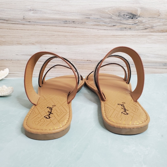 NEW Mocha Rhinestone Triple Strap Slip on Sandal - Picture 8 of 8